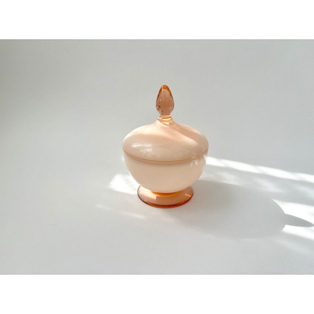 Vintage MCM Empoli Dusty Rose Pink Lidded Wide Glass Jar / Compote Dish - Picture 6 of 10